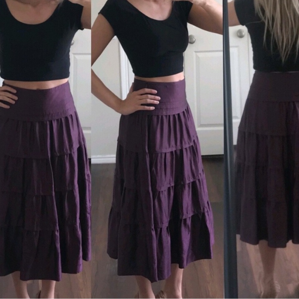 Club Monaco purple midi skirt size‎ small 2 tiered look eggplant purple